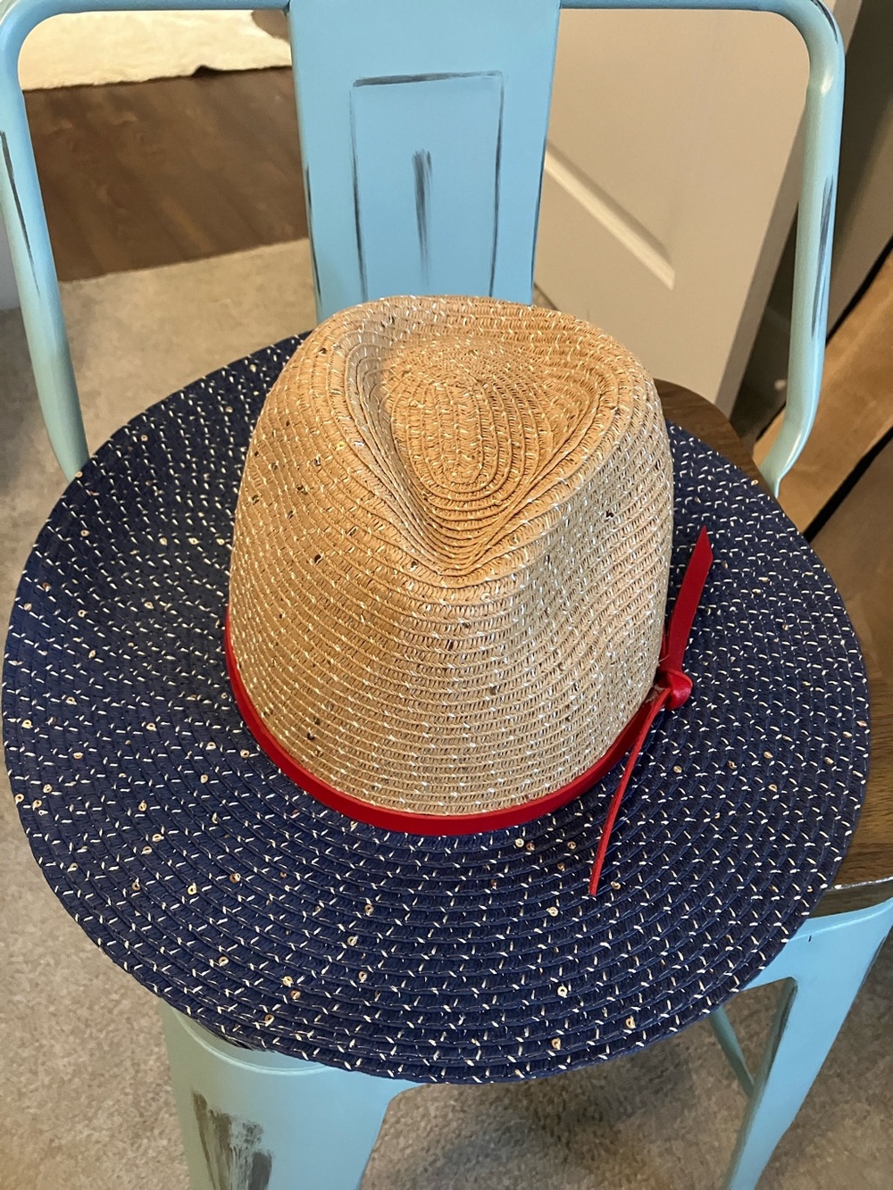 Women's Two-Tone Straw Sun Hat with Red Trim